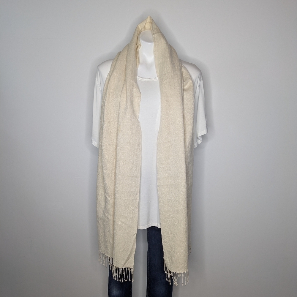 Cream Pashmina & Silk Fringe Scarf